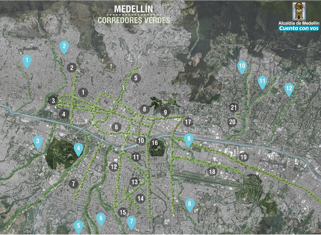 A map of Medellín’s Green Corridors. Image: Medellín City Hall
